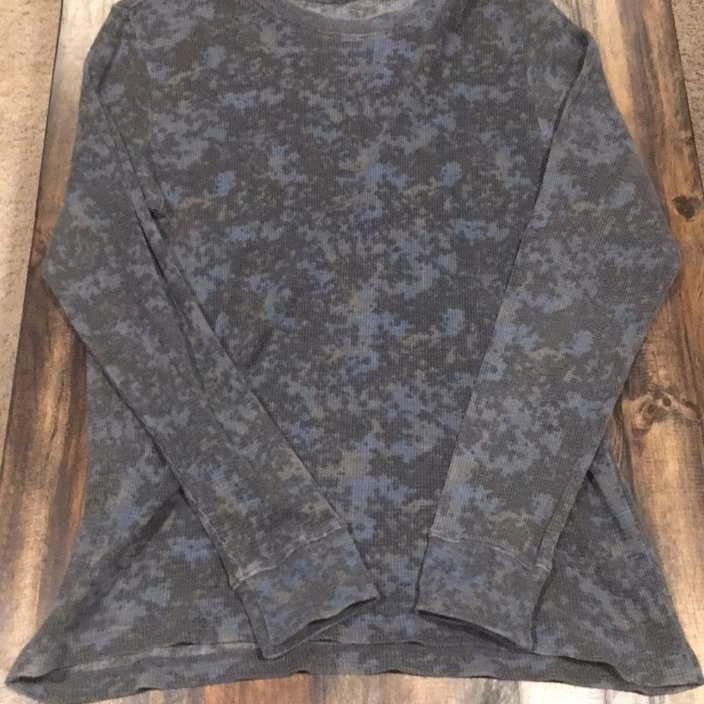 Vurt Men’s Long Sleeve Shirt Charcoal Gray Blue Pixel Print Medium Like New